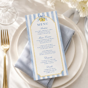 Amalfi Blau-Weiß gestreifte Baby Shower mit Zitron Menükarte
