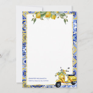 Amalfi Blue Tile Italian Scooter Lemons Notecard Einladung