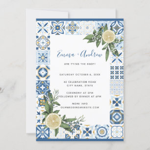 Amalfi Blue Tile Mediterranean Lemon Wedding Einladung