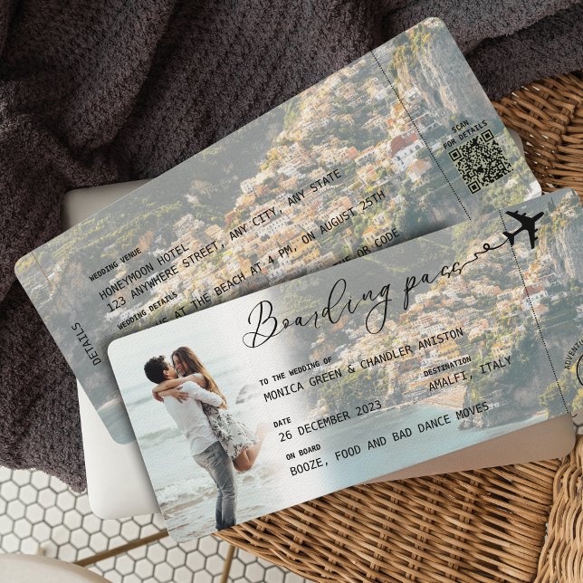 AMALFI Boarding Pass Hochzeit in Urlaubsort QR-Cod Einladung (Von Creator hochgeladen)
