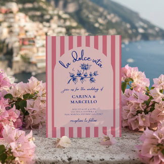 Amalfi Coast Amore Bougainvillea Stripe Wedding Einladung