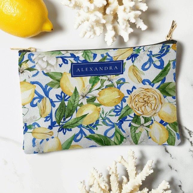 Amalfi Coast Blue Tile Lemon Personalisiert Zubehörtasche (Von Creator hochgeladen)