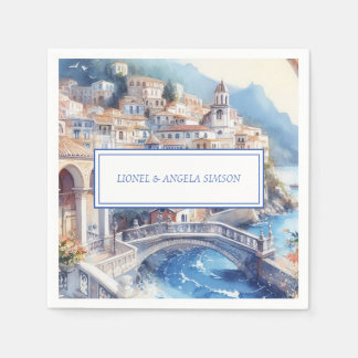 Amalfi Coast Blue Tiles Italien Personalisiertes F Serviette