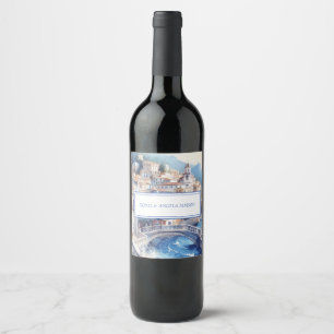 Amalfi Coast Blue Tiles Italien Personalisiertes F Weinetikett