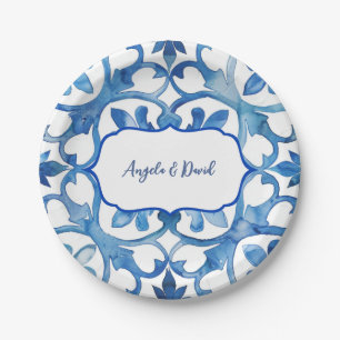 Amalfi Coast Blue White Tiles Italien Pappteller