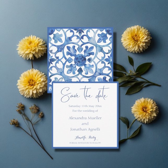Amalfi Coast Blue White Tiles Italien Save The Date (Von Creator hochgeladen)