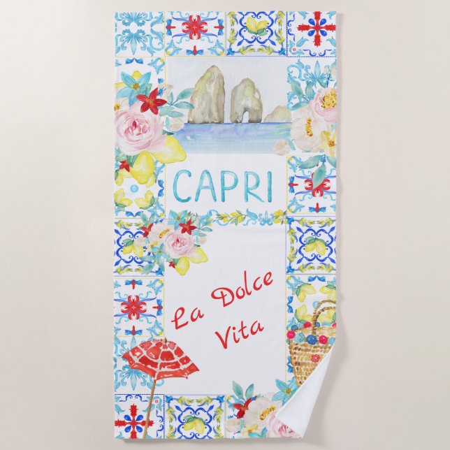 Amalfi Coast Capri Blue Tiles Wedding Strandtuch (Vorderseite)