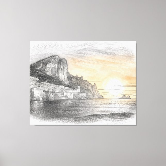 Amalfi coast cliffside village sunset drawing leinwanddruck (Vorderseite)