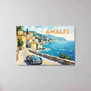 Amalfi Coast Drive: Retro Landschaft Ölgemälde Leinwanddruck