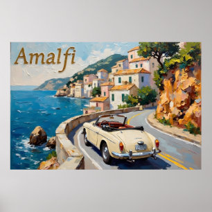 Amalfi Coast Drive: Retro Landschaft Ölgemälde Poster