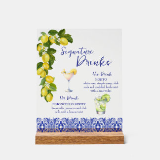 Amalfi Coast I Italian Lemon & Blue Tile Drinks Acrylschild