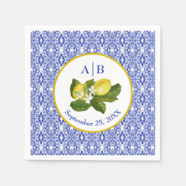 Amalfi Coast I Italian Lemon & Blue Tile Mongram Serviette