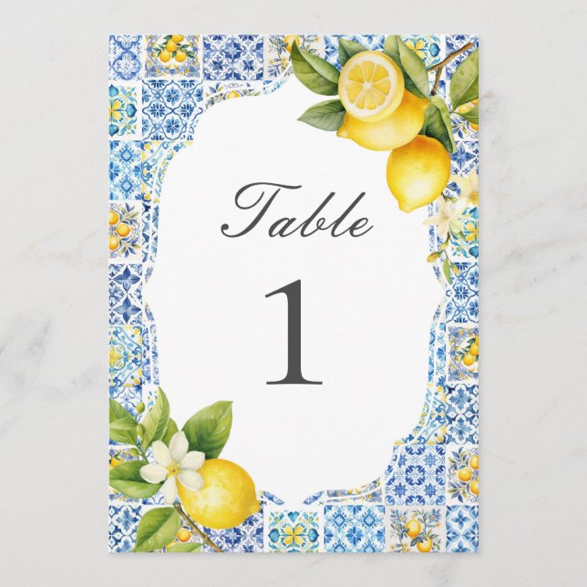 Amalfi Coast Italian Lemon Table Numbers Einladung (Vorderseite)