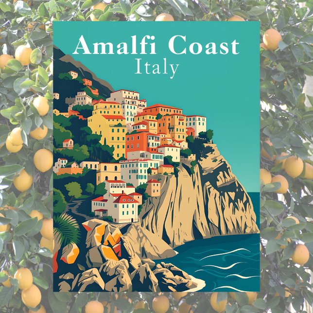 Amalfi Coast Italy Retro Iconic Positano View Postkarte (Amalfi Coast Italy Retro Iconic Positano View Postcard)