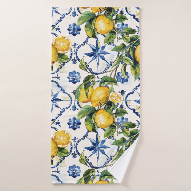 Amalfi Coast Lemon and Tiles Pattern Badehandtuch (Badehandtuch)