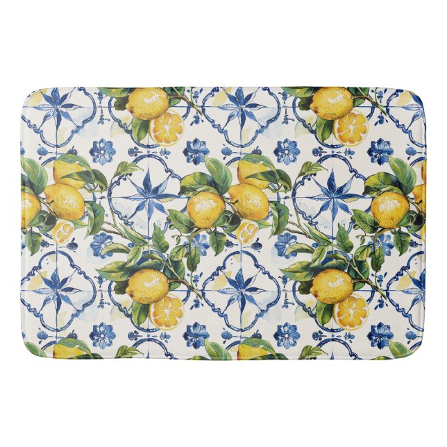 Amalfi Coast Lemon and Tiles Pattern Badematte (Vorderseite)