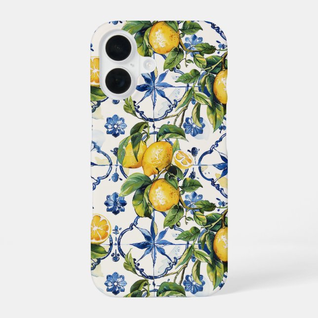 Amalfi Coast Lemon and Tiles Pattern iPhone 16 Hülle (Rückseite)