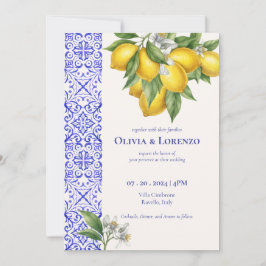 Amalfi Coast Lemon & Blue Tile Wedding Invitation  Einladung