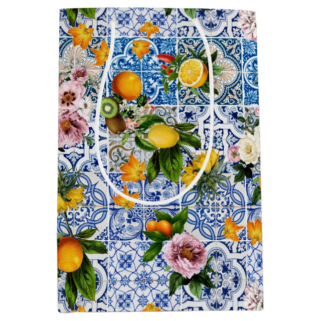Amalfi Coast Lemon Bouquet Tiles Italien Mittlere Geschenktüte (Vorderseite)