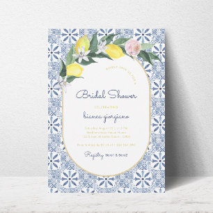 Amalfi Coast Lemon Floral Blue Tile Brautparty Einladung