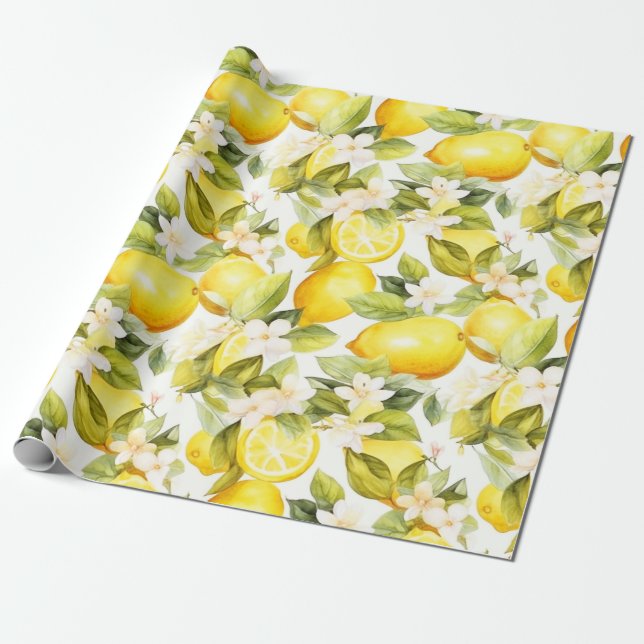 Amalfi Coast Lemon Muster Geschenkpapier (Ungerollt)