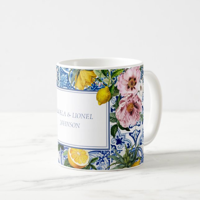 Amalfi Coast Lemon Tiles Italien | Ihr Name Kaffeetasse (VorderseiteRechts)