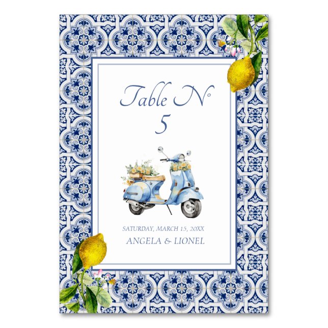Amalfi Coast Lemon Tiles Italien Personalisiert Tischnummer (Vorderseite)