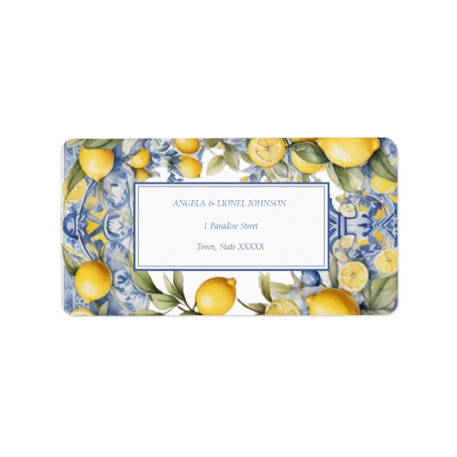 Amalfi Coast Lemon Tiles Italien Personalisierte N Adressaufkleber (Vorne)
