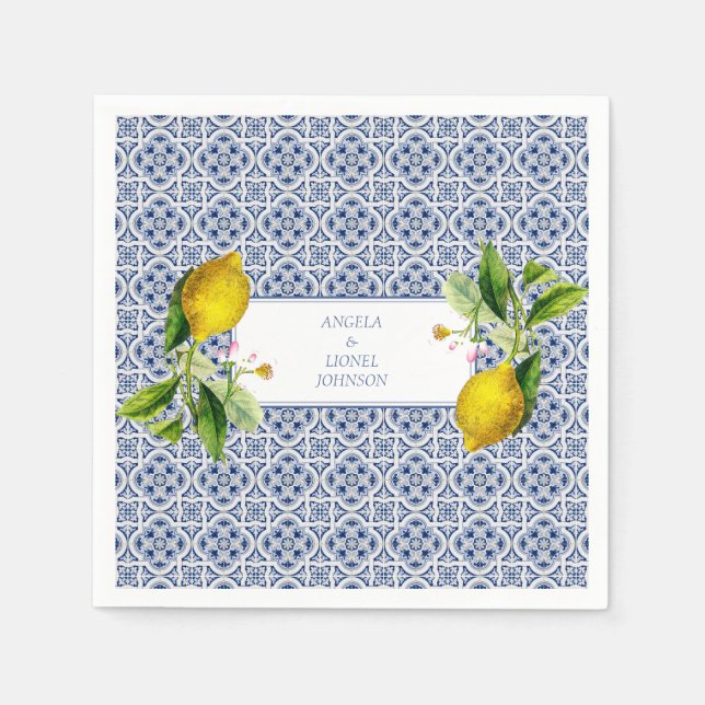 Amalfi Coast Lemon Tiles Italien Personalisierte N Serviette (Vorderseite)