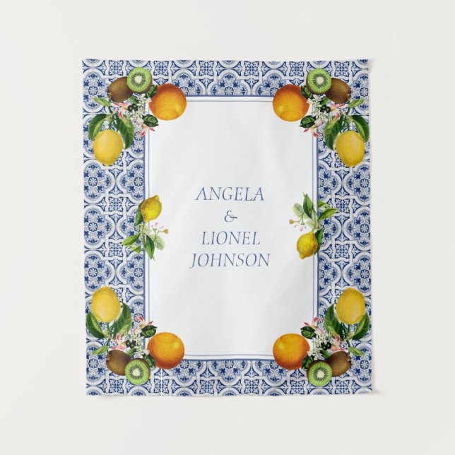 Amalfi Coast Lemon Tiles Italien Personalisierte N Wandteppich (Vorderseite)