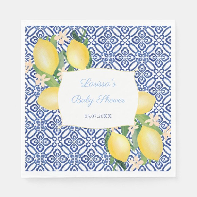 Amalfi Coast Lemons Italienisch Blue Tiles Baby Du Serviette (Vorderseite)
