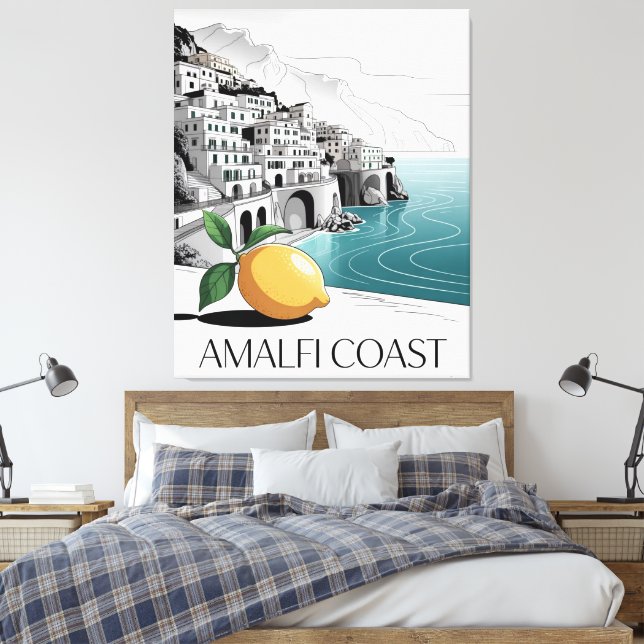 Amalfi Coast Minimalist Line Art Leinwanddruck (Insitu (Schlafzimmer))