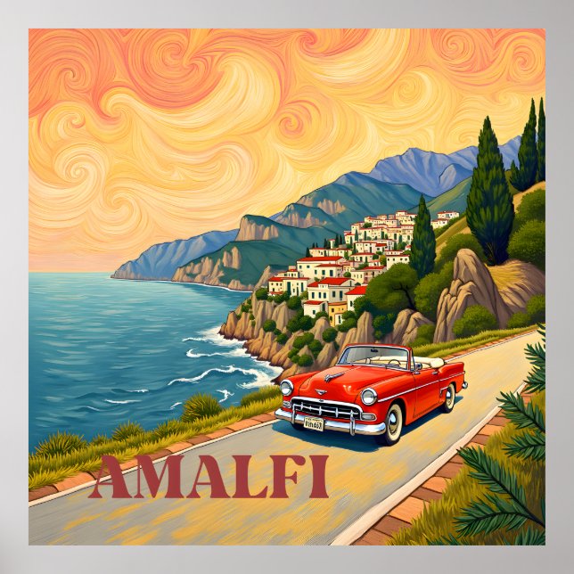 Amalfi Coast Retro Drive: Van Gogh Style Poster (Vorne)