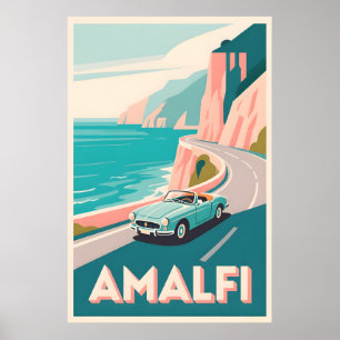 Amalfi Coast Retro Trail : Flat Vector Art Poster