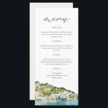 AMALFI COAST Watercolor Wedding Menu Cards Menükarte<br><div class="desc">Dieses Menü bietet eine Aquarellmalerei von The Amalfi Coast gepaart mit einer einfachen Schriftart-Kombination. Dieses Menü ist perfekt für Ihre Reise Thema oder italienische Abenteuer thematische Hochzeit oder Veranstaltung.</div>