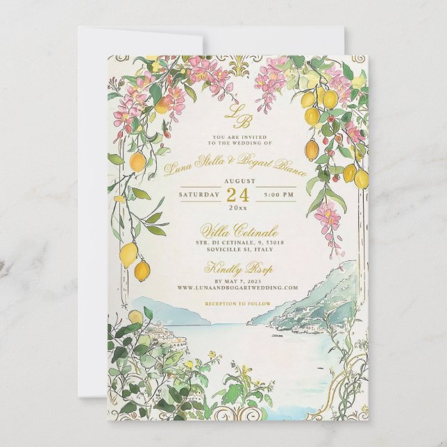 Amalfi Coast Wedding Invitation Custom Lemon Beach Einladung (Vorderseite)