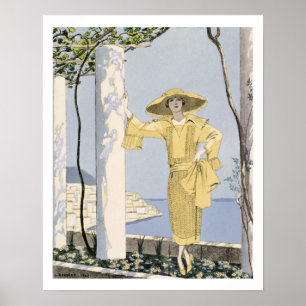Amalfi, Illustration einer Frau in einem gelben Poster