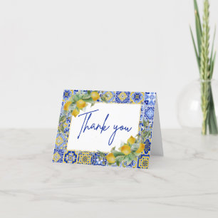 Amalfi Italian Blue Tile Citrus Lemon Script Dankeskarte