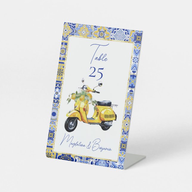 Amalfi Italian Blue Tile Scooter Lemons Wedding Sockelschild (Vorderseite)