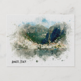 Amalfi Italien Aquarell-Szene Reiseposter-Stil Postkarte