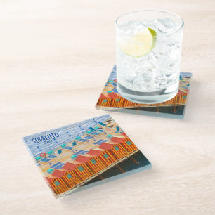 Amalfi Italien Beach Cabanas Vintage Reisen Glasuntersetzer