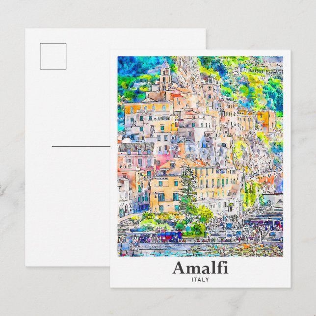 Amalfi Italien Reisen Wasserfarben Hand zeichnen Postkarte (Vorne/Hinten)