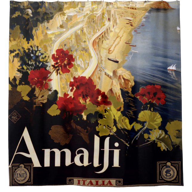 Amalfi Italien Reiseplaner Kunst Grafik Duschvorhang (Vorderseite)