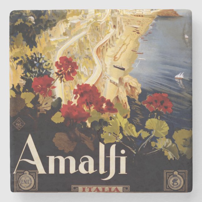 Amalfi Italien Reiseplaner Kunst Grafik Steinuntersetzer (Vorderseite)
