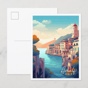 Amalfi Italien Vintage-Kunst-Reiseillustration Postkarte