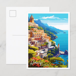 Amalfi Italien Vintage Reise Illustration Postkarte