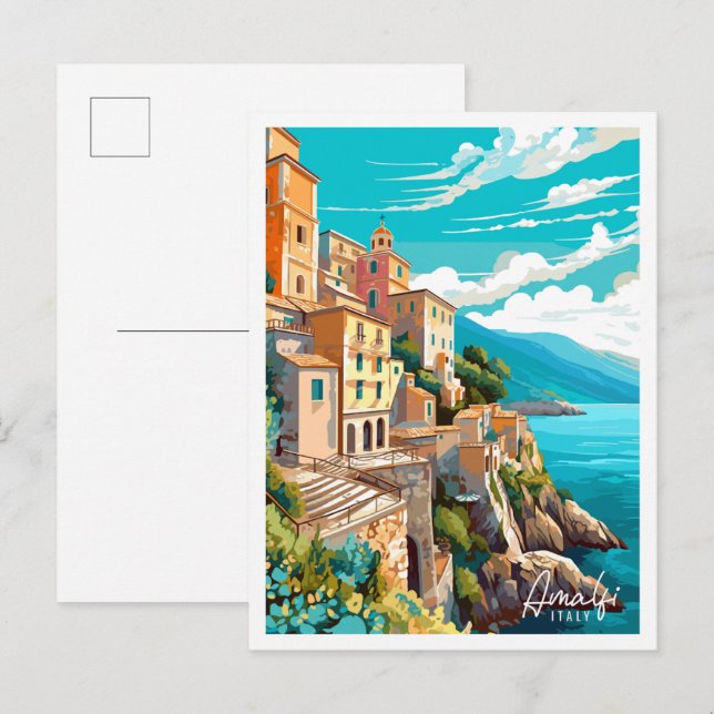 Amalfi Italien Vintage Reise Illustration Postkarte (Vorne/Hinten)