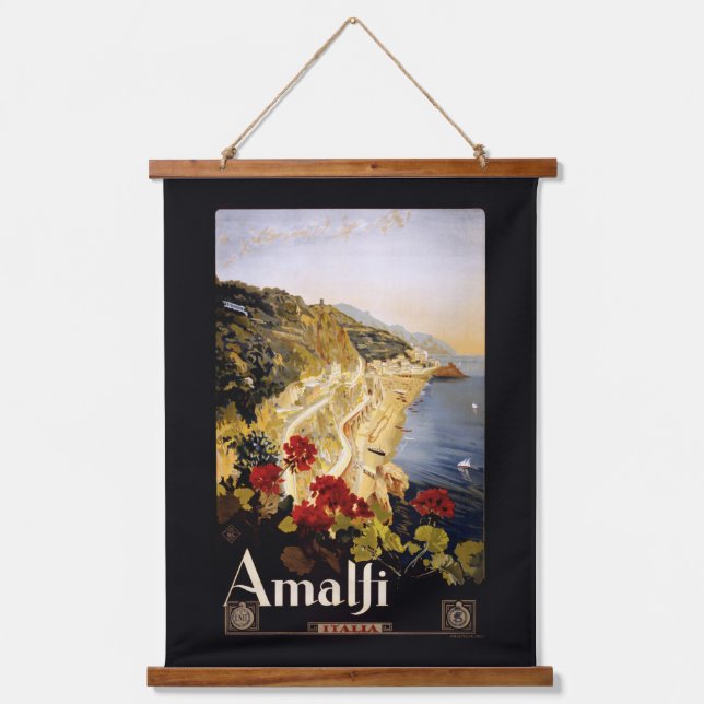 Amalfi Italien Vintage Travel Wandteppich Mit Holzrahmen (Vorderseite)