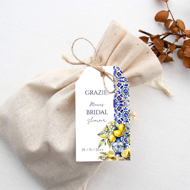 Amalfi Italienisch blaue Fliesen Zitronen danke Ih Geschenkanhänger (Amalfi Italian Vietri ceramics blue tiles lemons bridal shower thank you favor Gift Tags )