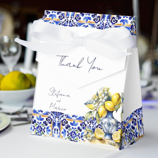 Amalfi Italienisch blaue Fliesen Zitronen Hochzeit Geschenkschachtel (Amalfi Italian blue tiles lemons wedding printed Favor Box personalized wedding favors ceramic vase)